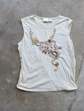 Vintage Y2K Beaded Boho  Floral Boho Fairy Tank Top S Earthy